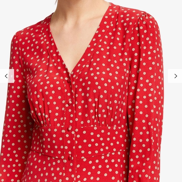 BODEN Elsie Button Spot Red Poinsettia Midi Dress - Picture 5 of 8